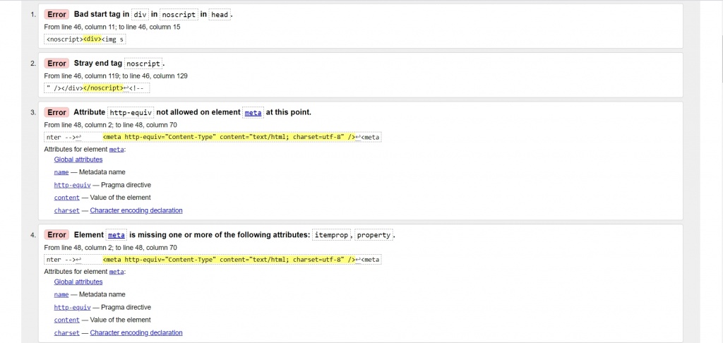 Выявление ошибок валидации html кода
